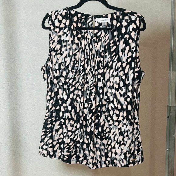NEW Calvin Klein Abstract Sleeveless Pink/Gray/Black Blouse, NWOT - Picture 1 of 5